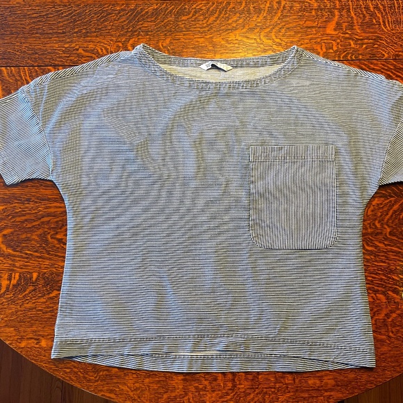 Zara Basic Z1975 Denim Stripe Dolman Sleeve Short Sleeve Shirt Women’s Large EUC - Picture 4 of 11